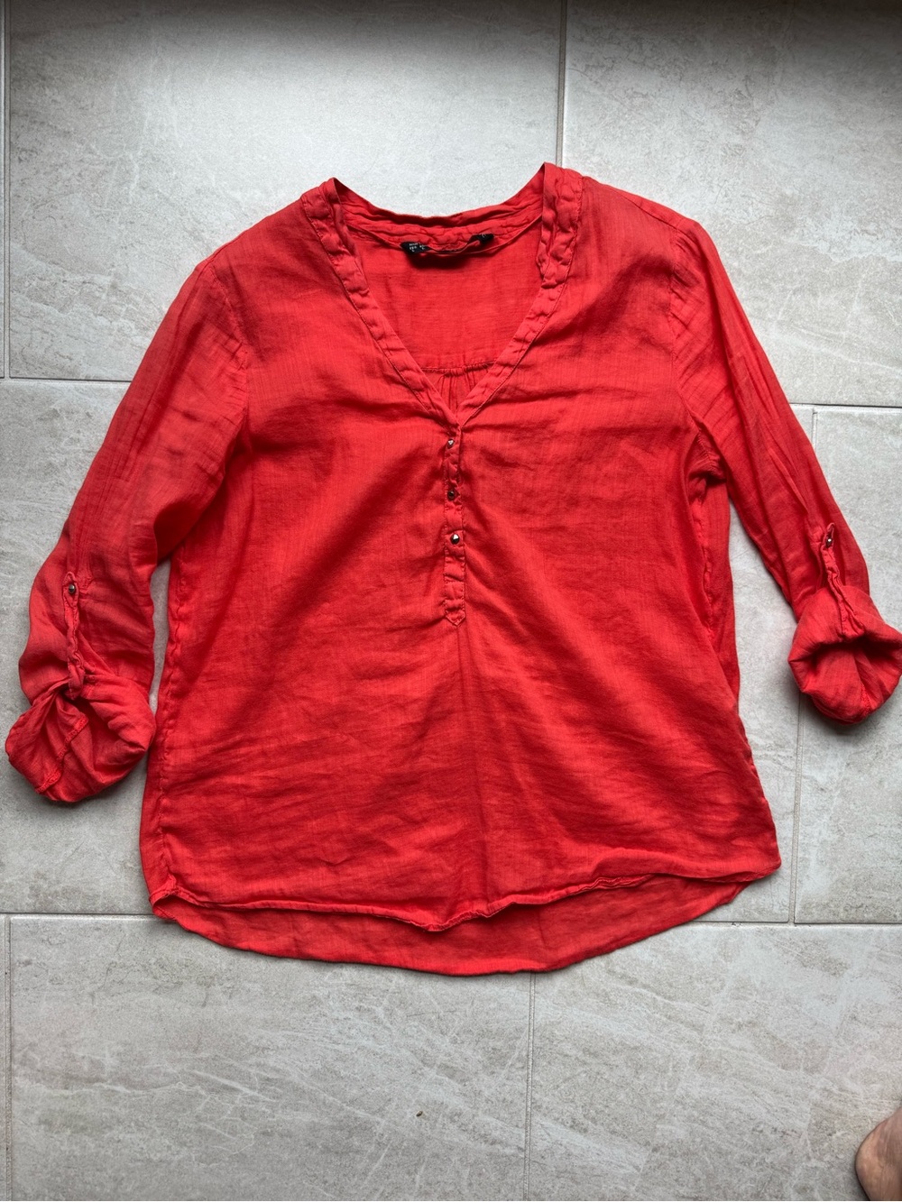 Zara Bright Red V-Neck Button Detail Blouse